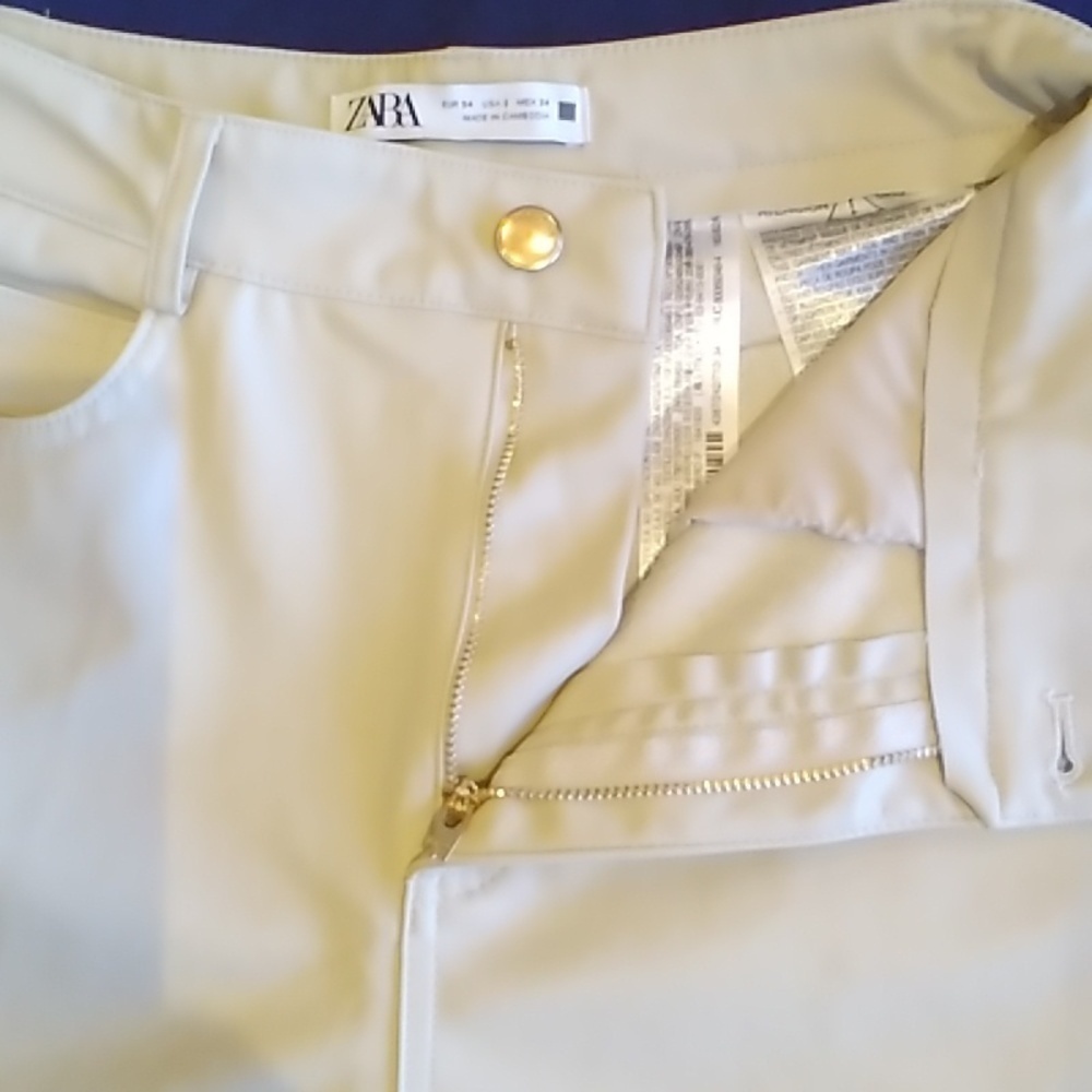 NWOT ZARA Ecru faux leather Mid Rise Straight Leg Pants Size 2 - Picture 7 of 15